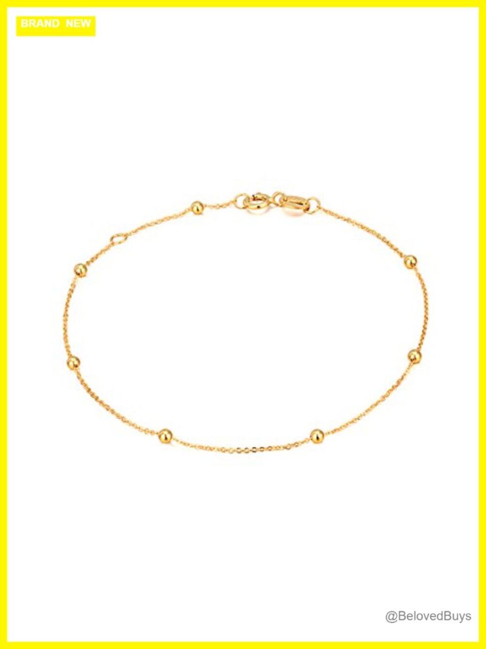 Solid 14K Gold Thin Bead Chain Bracelet for Women Real Gold Link Small Wrist